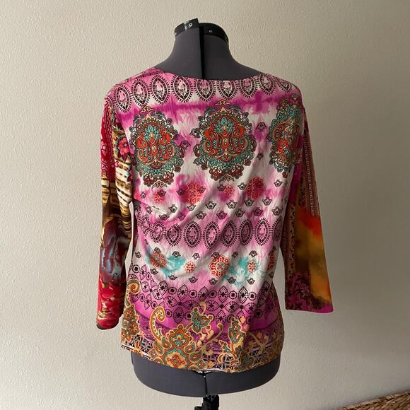 y2k vintage 00's pink paisley printed fairy boho top | size L - Picture 4 of 10